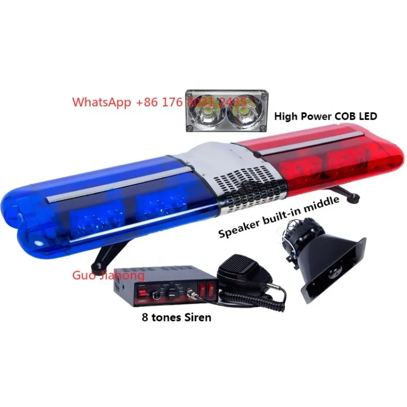 47 Inch 12V 260W Red Blue Emergency Led Warning Lightbar Light Bars with Built in Speaker Amplifier and Siren