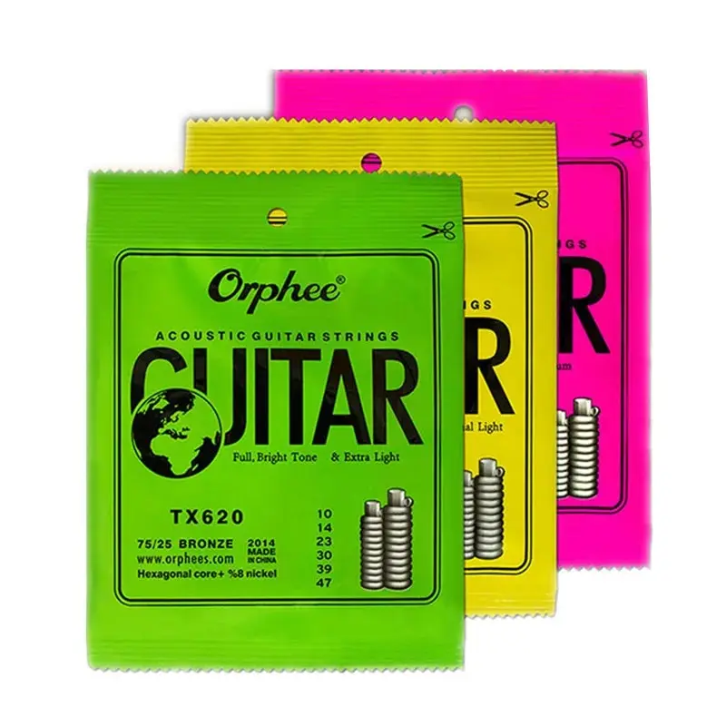 Orphee TX620 630 Acoustic Guitar Strings Hexagonal Core+8% Nickel Bronze Bright Tone Extra Light Musical Instrument Accessories