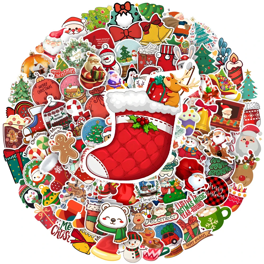 10/30/50/100 stücke Weihnachten Schneemann Santa Claus Aufkleber Kawaii Dekorative Telefon Fall Laptop Gepäck Wasserdicht Nette abziehbilder Spielzeug