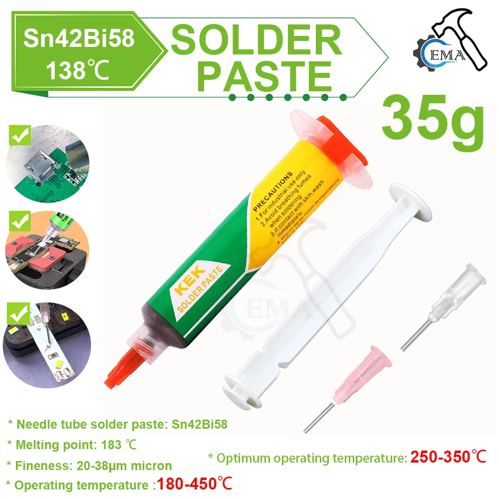 

Sn42bi58 SMD Welding Paste 138℃ Low Temperature Lead-free Syringe No Clean Solder Paste For Iphone tail plug Repair Solder Paste