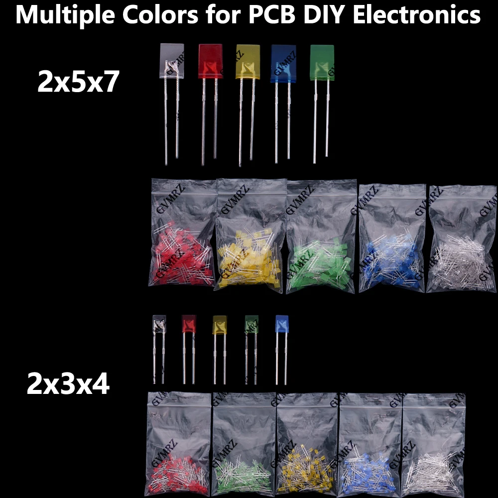 2×3×4mm/2×5×7mm White/Blue/Yellow/Red/Green Rectangular LED Indicator Multiple Colors for PCB DIY Electronics