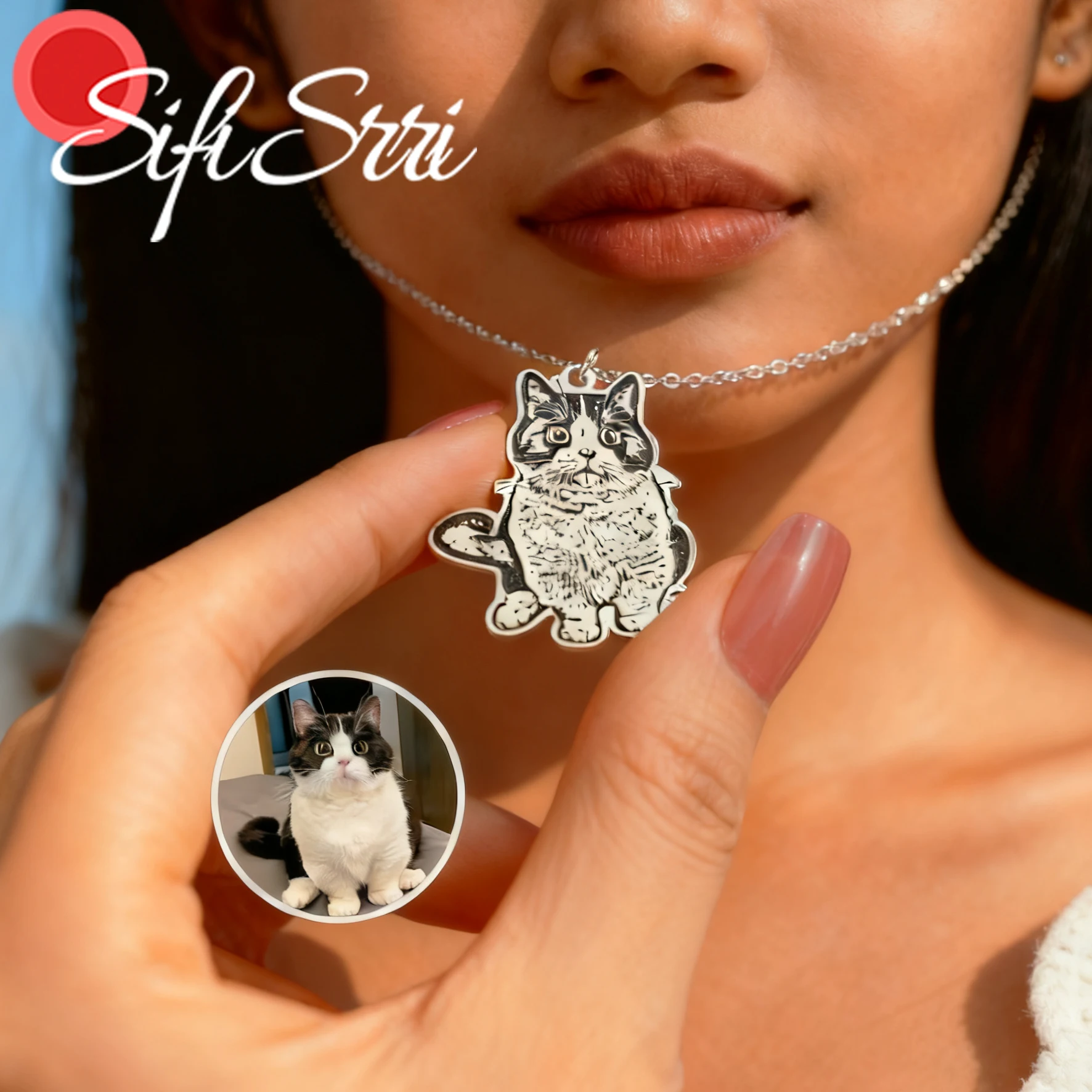 

Sifisrri Engrave Custom Pet Portrait Necklace for Women Stainless Steel Jewelry Dog Cat Choker Chain Personalized Christmas Gift