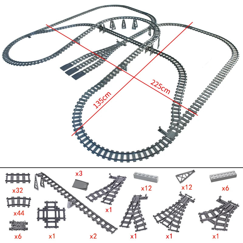 City Trains Bridge Flexible Switch Railway Tracks Rails Manual Level Crossing Forked Straight Curved Building Block Bricks Toys