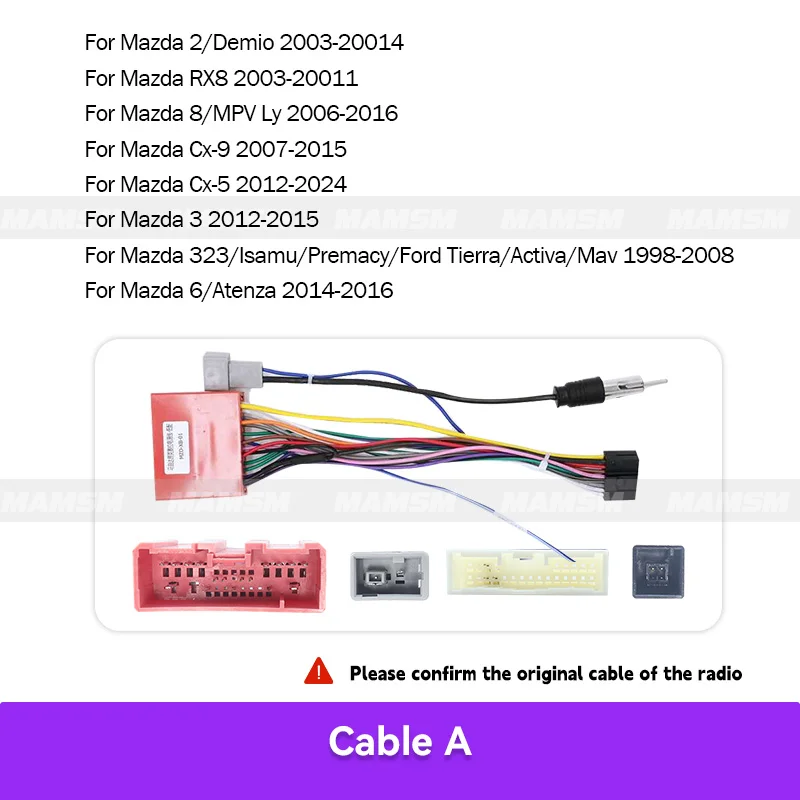 MAMSM For Mazda CX-7/BT50/3/AXELA/ESCAPE/Tribute/I-Max Car 16pin Wiring Harness Adapter Canbus Decoder Android Radio Power Cable