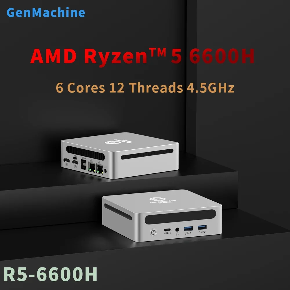 GenMachine Ryzen5 6600H Mini PC R5 TDP 45W Windows10/11 LPDDR5 6400Mhz WIFI6 BT5.2 NVME4.0 Office Gaming Computer pc gamer diy