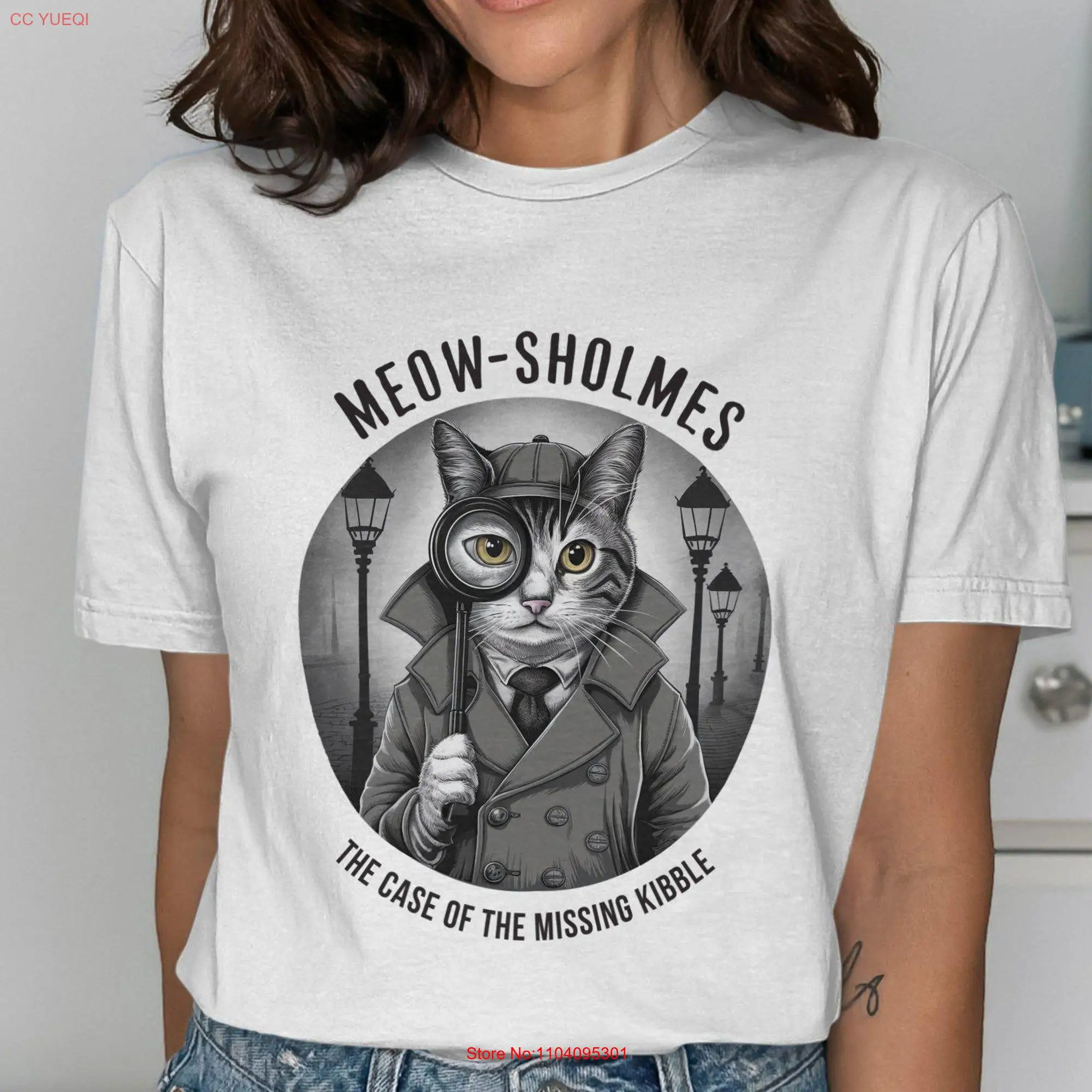 Meow Sholmes The Case of Missing Kibble T Shirt Detective Cat Funny Lover Unique  long or short sleeves