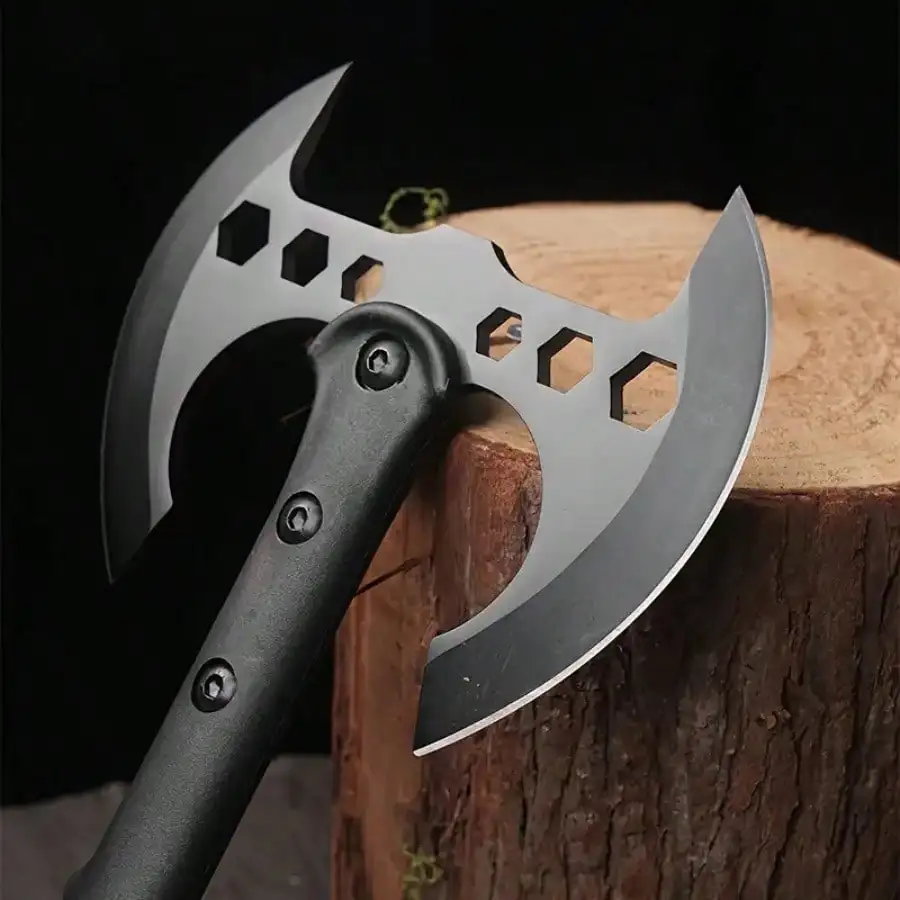 Hand Forged Camping Axe With Sheath Wood Handle Portable Survival Axe Heavy Duty Bushcraft Tool For Wood Splitting Outdoor Use
