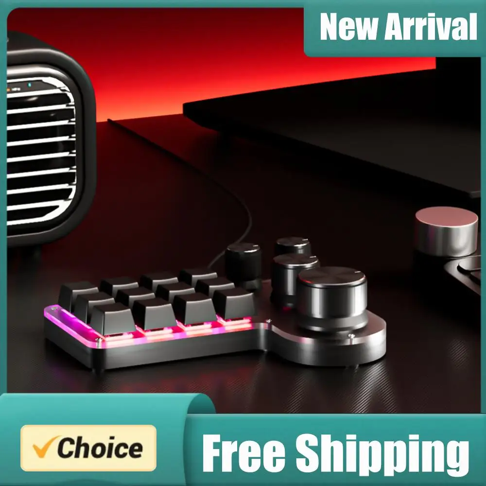 

12 Keys 4 Knobs Programming Macro Keyboard USB Wired/Bluetooth-Compatible Programming Macro Keypad for Industrial Control