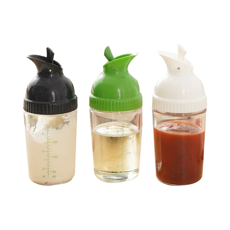 Salad Dressing Shaker Container Homemade Salad Dressing Bottle Mixer Measure Dressing Pour Soft Grip 200Ml