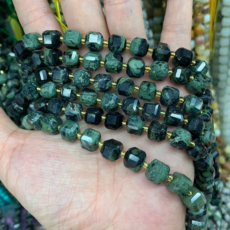 الطبيعية Unakite الأخضر العين ندفة الثلج جاسبر حجر الخرز 15 ''الأوجه مكعب DIY بها بنفسك الخرز لصنع المجوهرات الخرز قلادة الإكسسوار #4