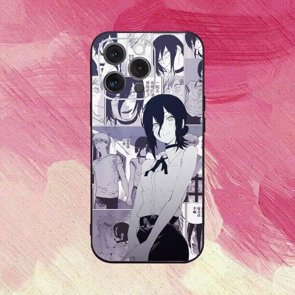 C-Chain-saw Man Reze  Phone Case  For iPhone17,16,15,14,13,12,11 Plus,Pro Max Soft Black Cover