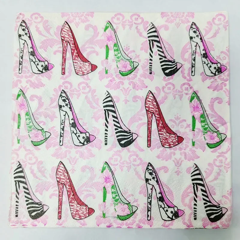 10/20pcs/Bag New Colourful Napkins Large Handkerchiefs High Heels Printed Party Decoration Paper Wine Glasses Mouth Cloth Paper