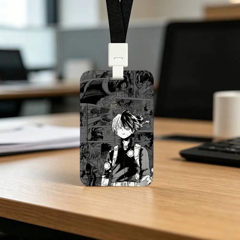 Anime T-Todoroki Shoto Print Card Printed Tag Holder With Detachable Lanyard, Business Employee ID Card Holder
