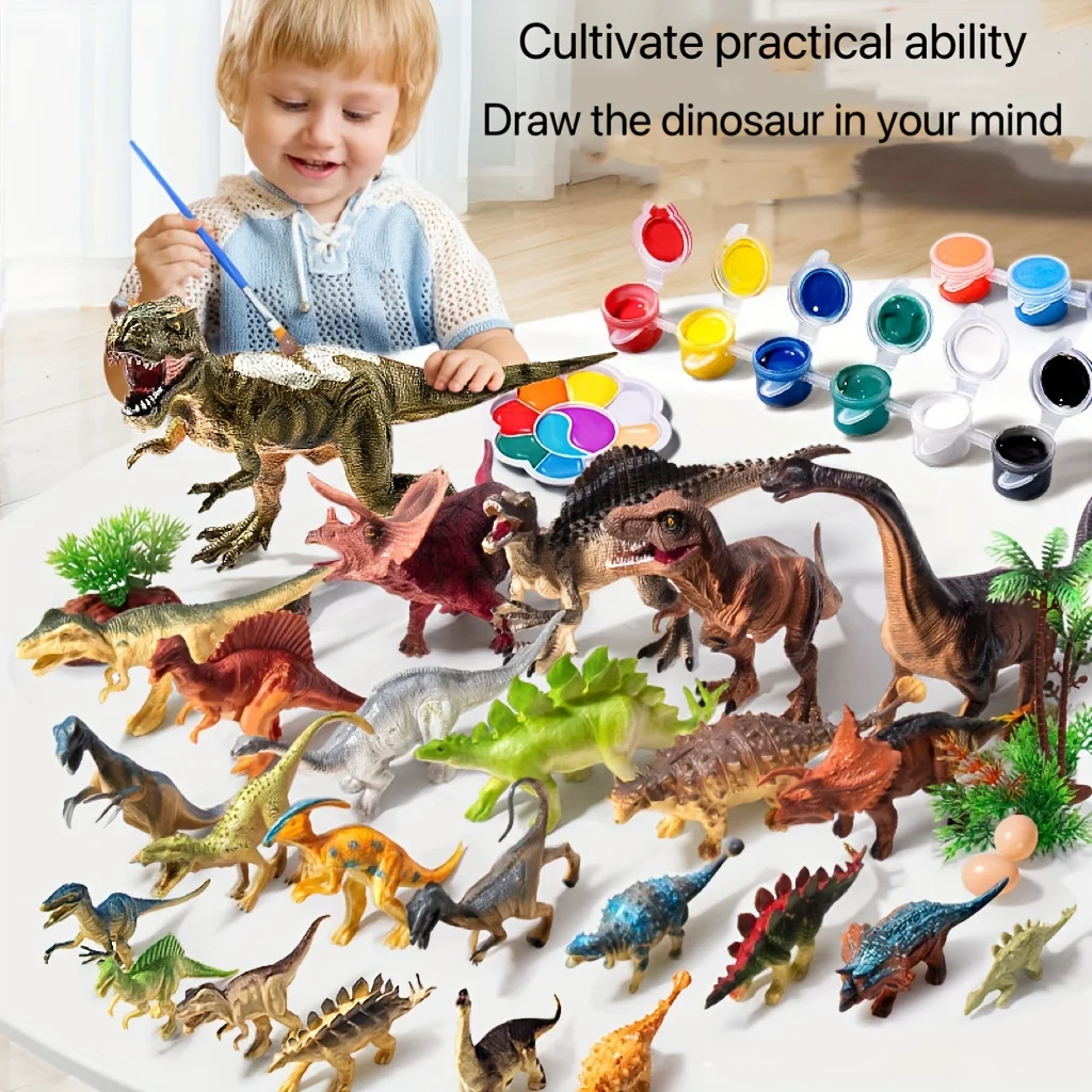 6pcs Coloring Dinosaur Plus 12 Color Paint Set Toys For Children Painting Diy Toys Doodle Handmade Educational Toys easter gift