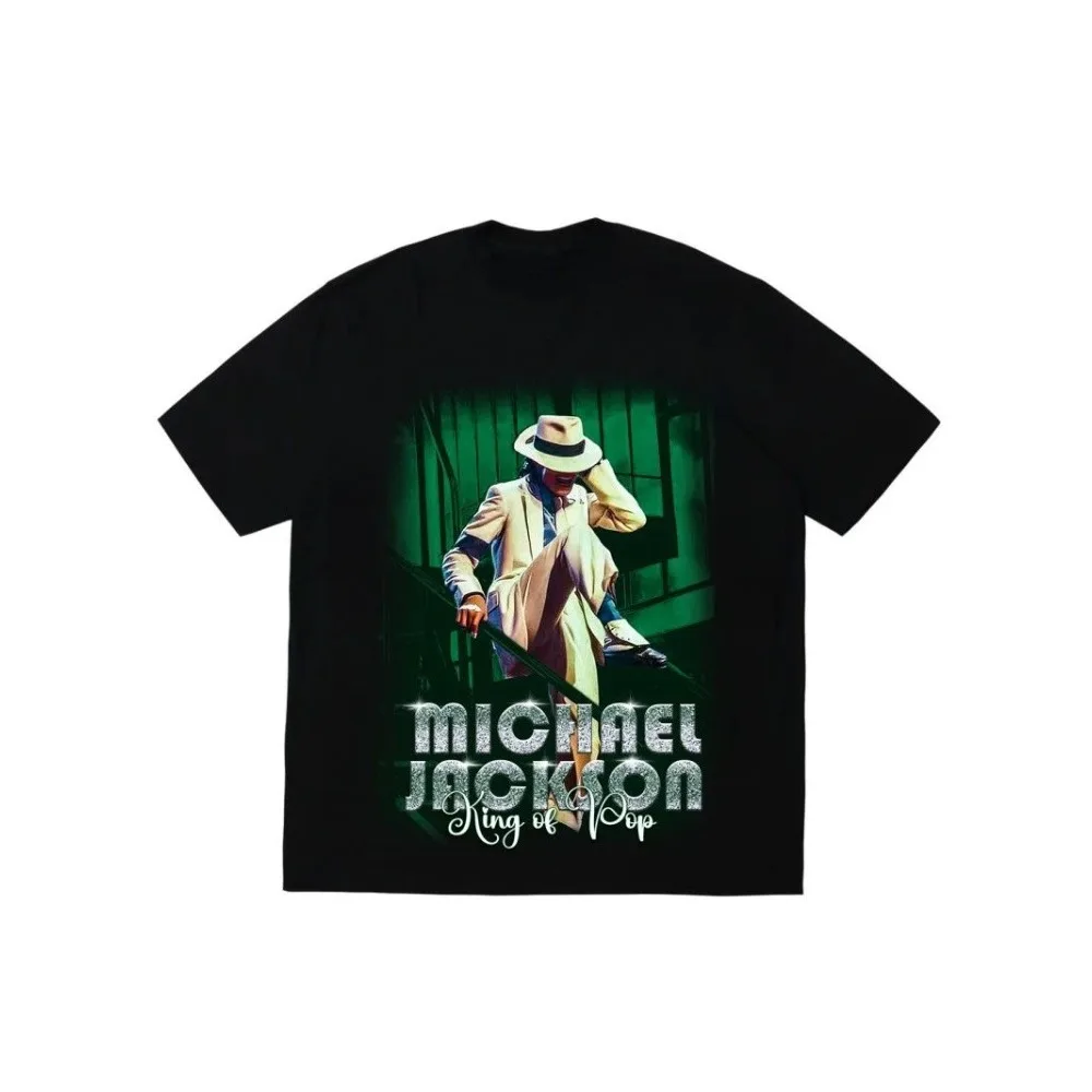 Michael Jackson Portrait & Gold Signature T-shirt Summer Fashion Men's Short Sleeve Tee Casual Cotton Shirt Men Women Sports Top
