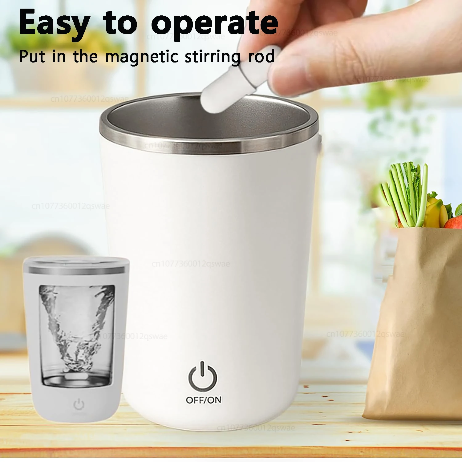 كوب قهوة أوتوماتيكي قابل لإعادة الشحن، كوب مغناطيسي من الفولاذ المقاوم للصدأ مع غطاء، كوب خلط ذاتي للقهوة الكهربائية #3