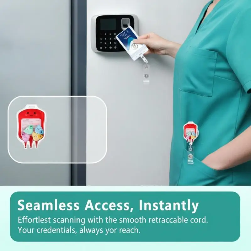 1Pcs Cartoon Medical Retractable Badge Reel 360 Rotating Acrylic Shaker ID Holder for Nurses Daily Work Use