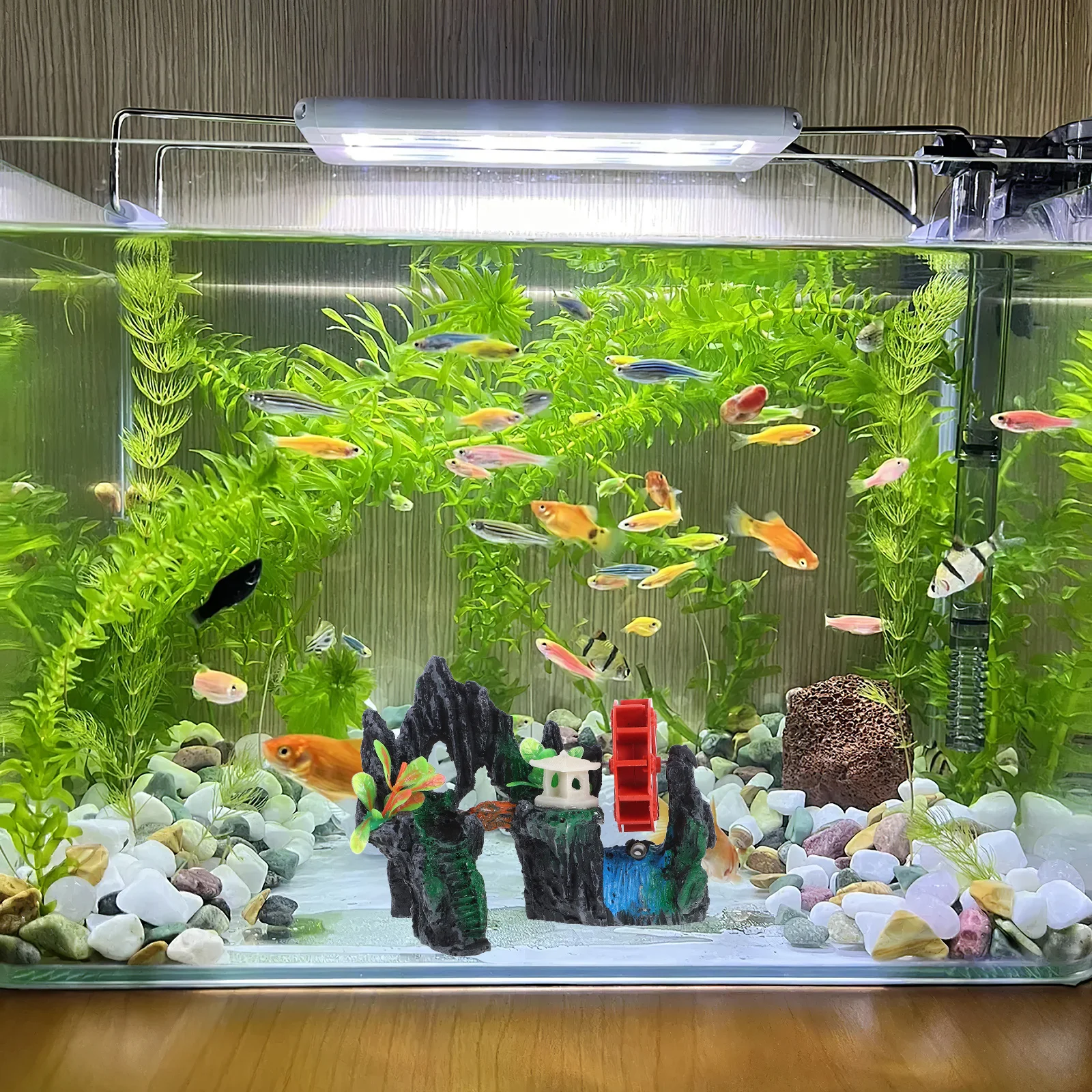 

1Pcs Resin Aquarium Rockery Waterwheel Ornament Fish Tank Decor Rotating Simulation Landscape Artificial Aquarium Adornment