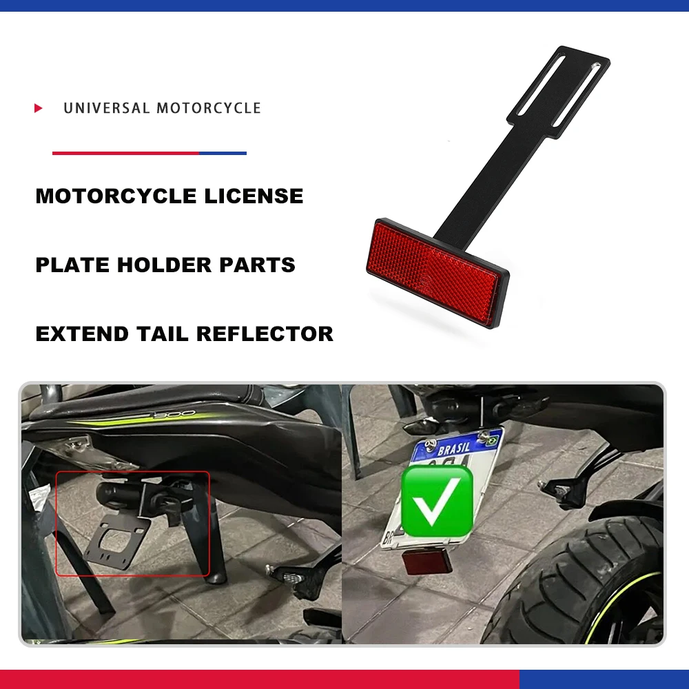 

Universal Motorcycle License Plate Holder Parts Extend Tail Reflector