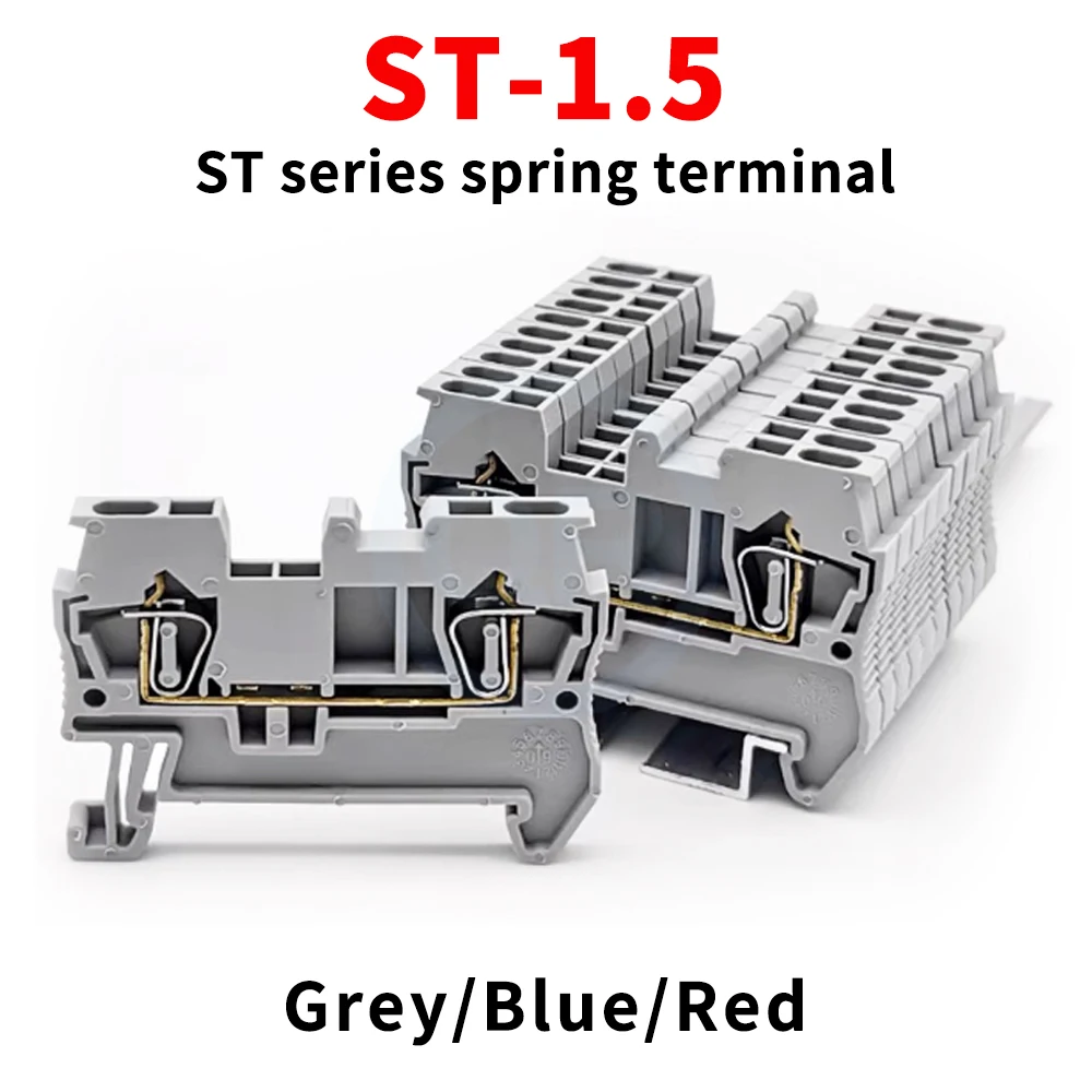 (10 pcs) ST1.5 Spring-Loaded Terminal Block 1.5mm² Rail-Mounted Quick-Plug Screwless Connector ST-1.5