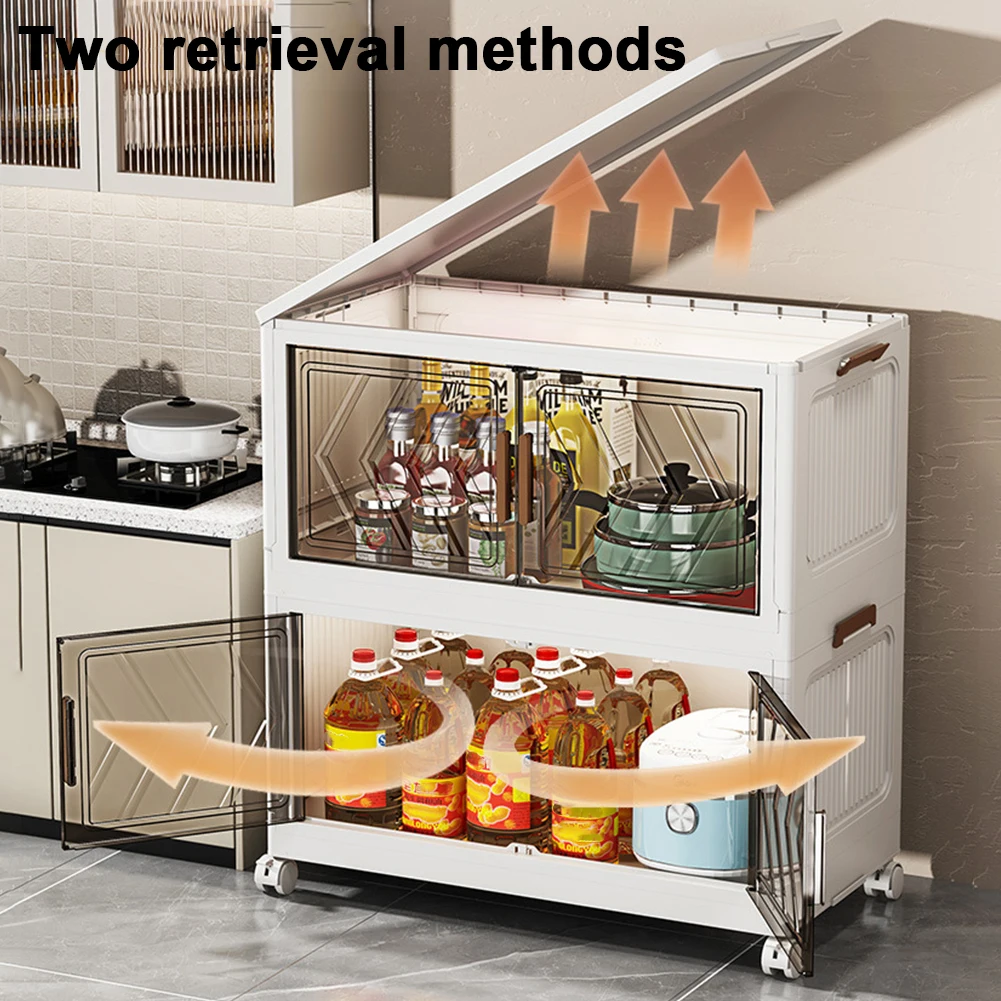 4 Tier Plastic Storage Containers with Doors & Wheels Foldable Organization Plastic Storage Box for Living Room Bedroom Office