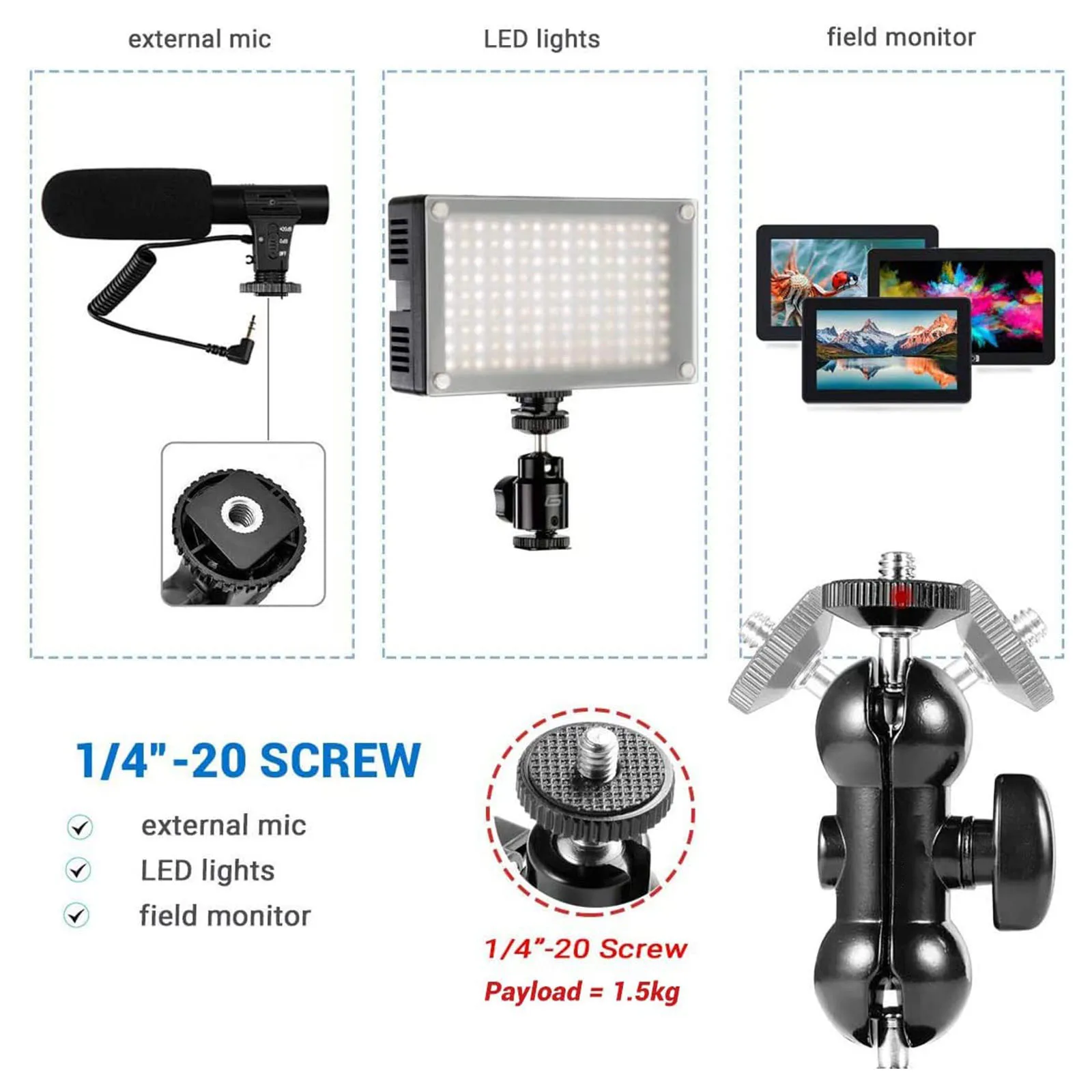 Super คลิปยึดแบบหนีบพร้อมแขนมายากลคู่หัวอะแดปเตอร์รั้วโต๊ะสำหรับ Ronin-M/ Insta360/gopro Photo Studio