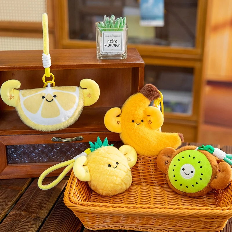 Urocze hurtowe zawieszki 12 cm w kształcie owoców: pluszowe cytryny, banany, gruszki, awokado, breloczki do kluczy, ozdoby do plecaków, prezenty.