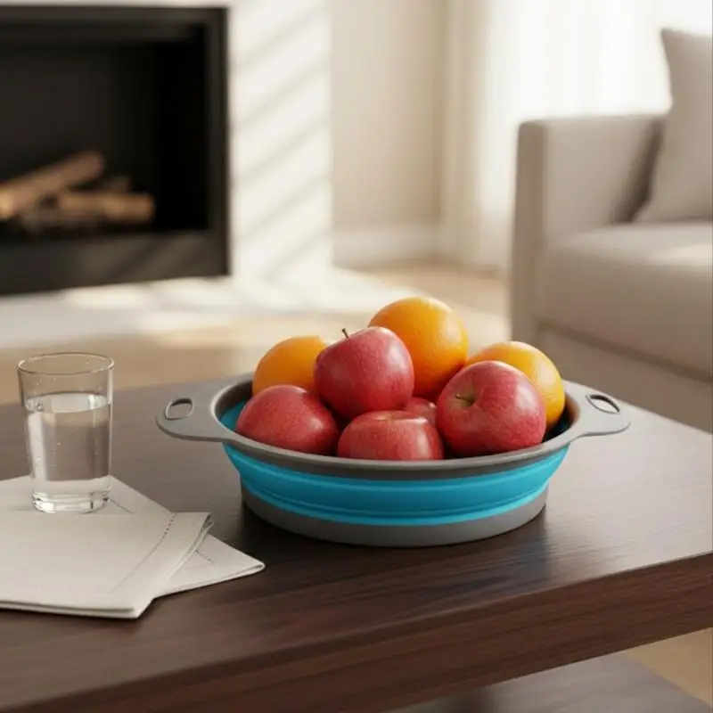 Hoyytu Silicone Folding Drainer Basket Fruit Vegetable Foldable Colander Kitchen Strain