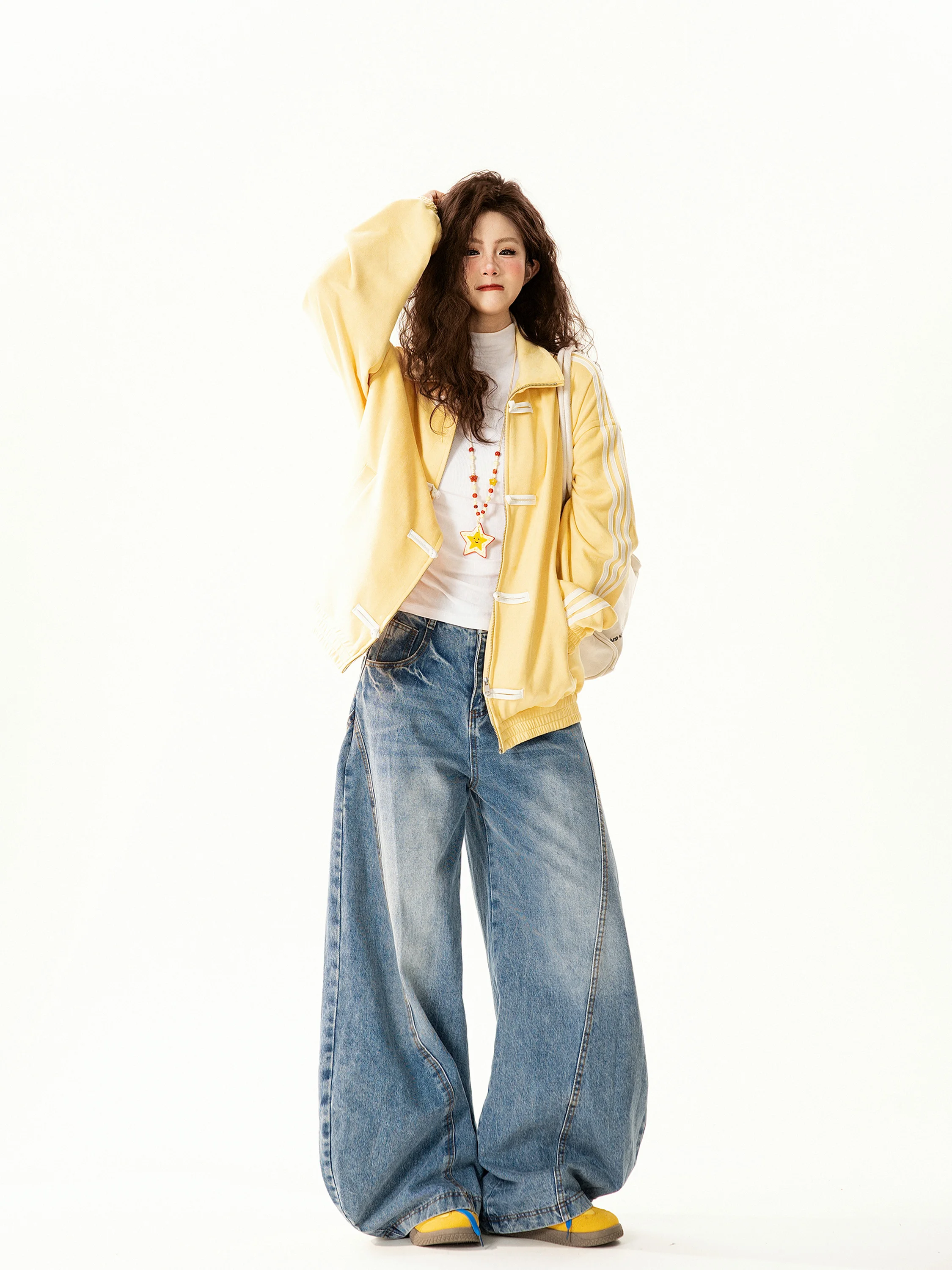 

Retro Design Button up Stand Collar Loose Fit Women's Jaet Street Sle Spring New Casual Versatile Top for Couples