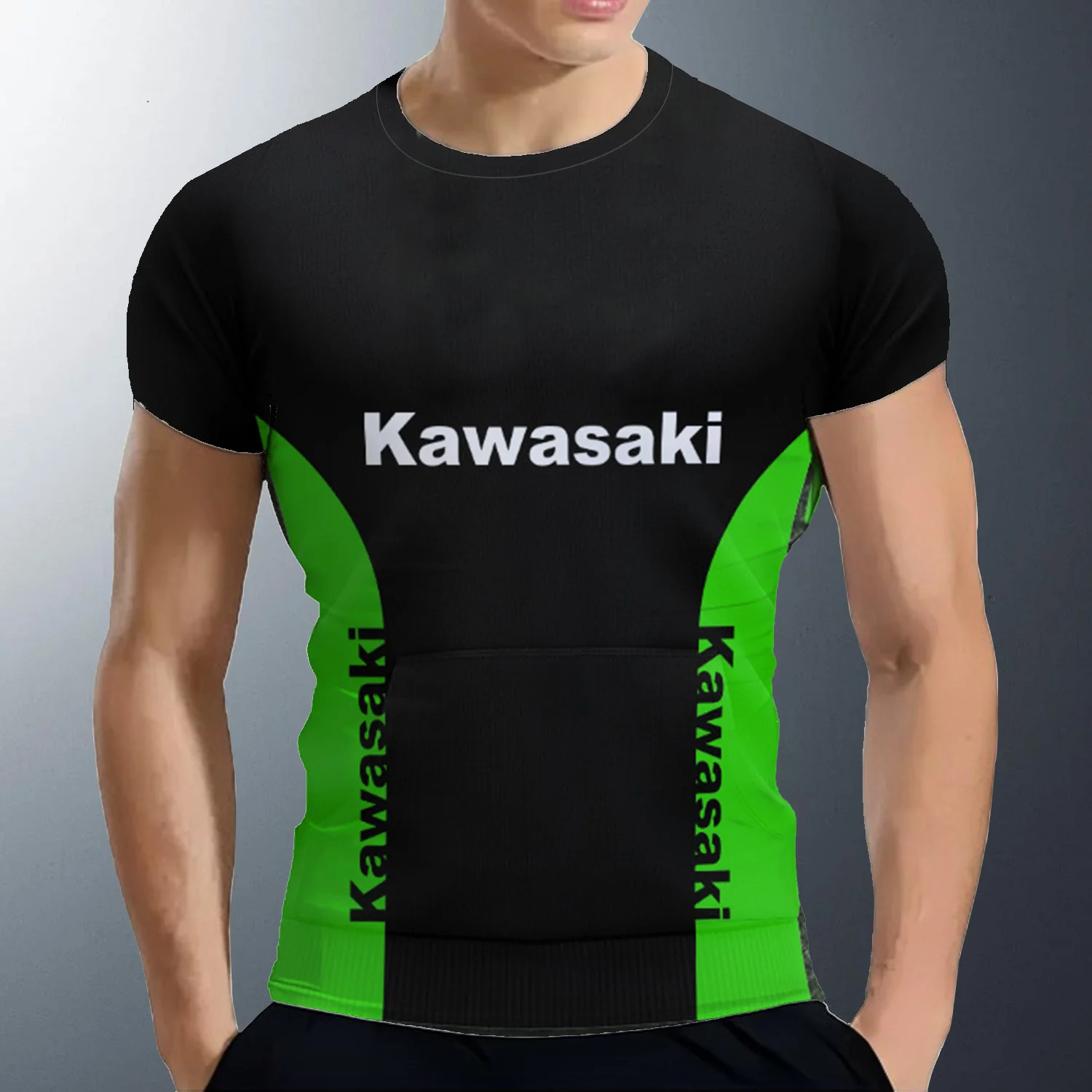 ユニセックスカワサキTシャツ,オートバイのユニフォーム,エクストリームスポーツ,特大のトップス,高品質,ジム,ストリートウェア