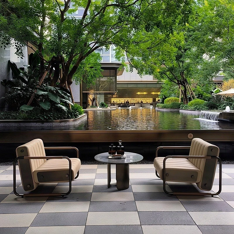 Sun Loungers,Outdoor Bed,Yacht Leather Sofa, Waterproof And-Resistant, Leisure Courtyard Garden Design, Outdoor Stainless Steel 