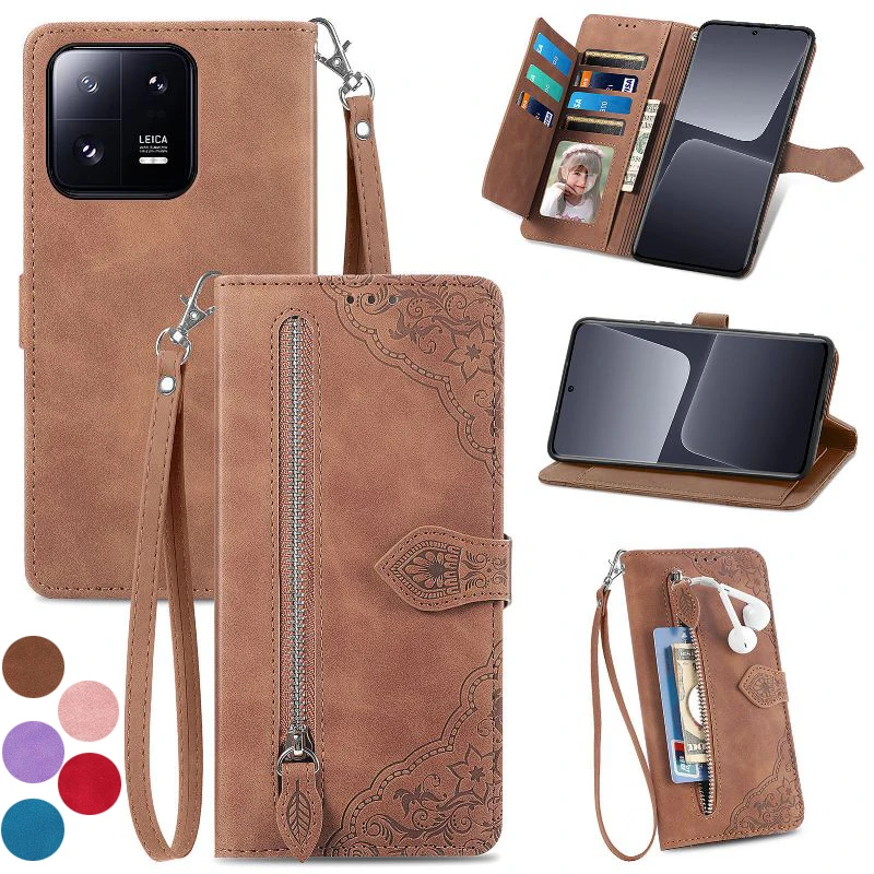 

Vertical Zipper Wallet Case Flip Cover For Xiaomi Civi 2 CC9E CC9 9T Pro Note 10 Pro Redmi 9 Pro 8T 8A 7A Wrist Rope Phone Case