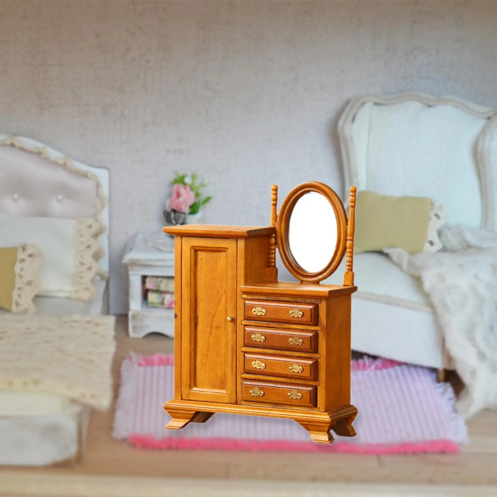 Dollhouse Dressing Table Miniature Wood Frame Dresser for 1/12 Living Room