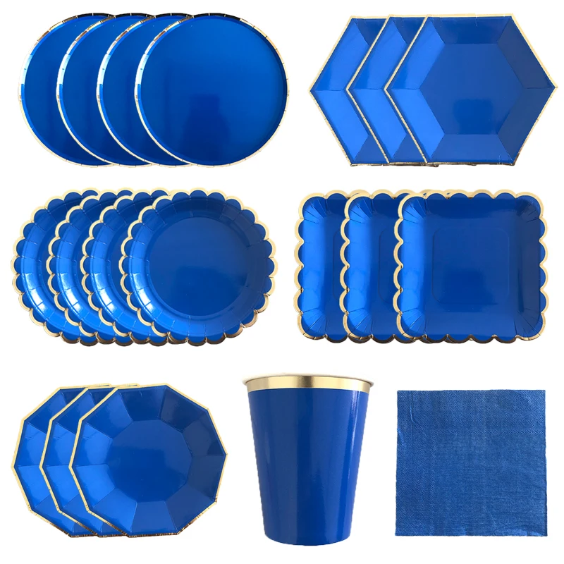 Royal Blue Gold Disposable Tableware Set Plates Straws Cups Napkins for Wedding Birthday Party Baby Shower Party Decorations