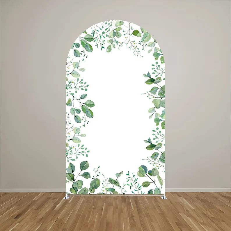 ฉากหลังแบบโค้งสำหรับฤดูใบไม้ผลิ mehofond ครอบคลุมใบไม้สีเขียวสำหรับงานแต่งงานเจ้าสาวที่คลุมของตกแต่งงานเลี้ยงวันเกิดอุปกรณ์ประกอบฉาก