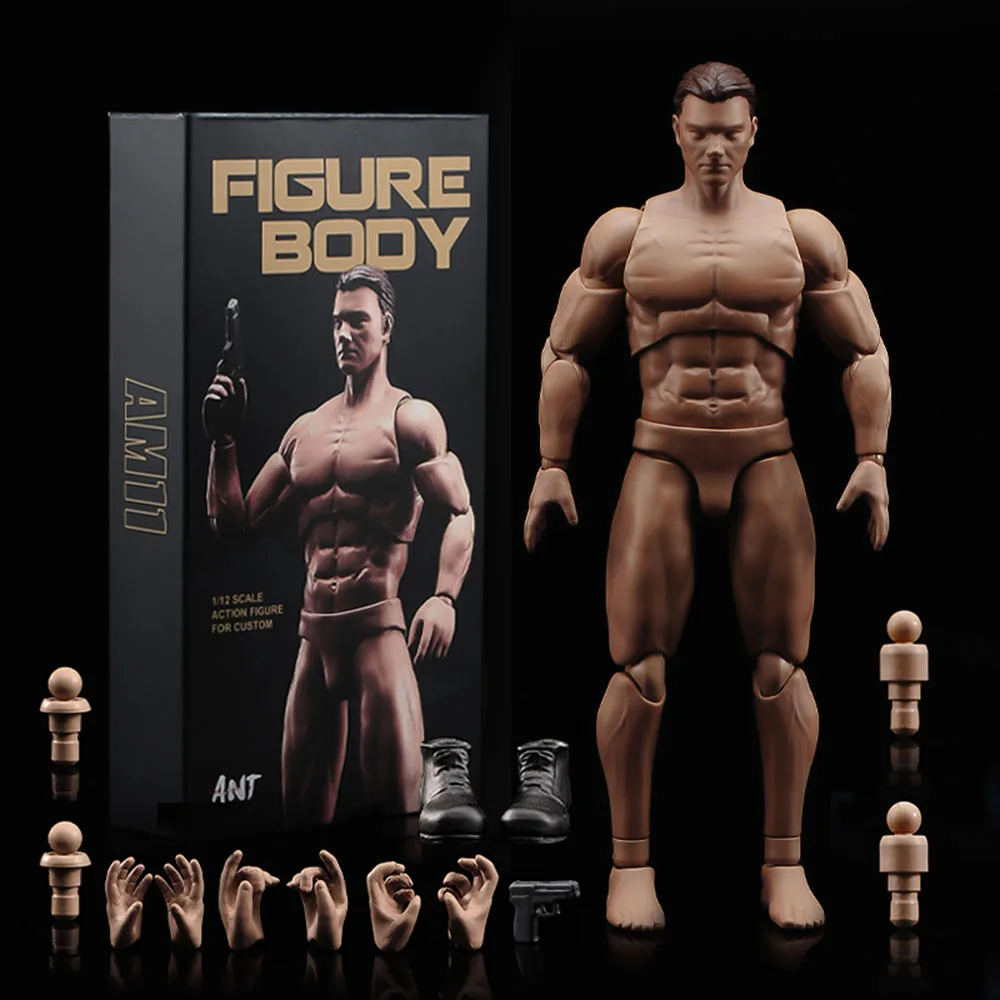 In Stock ANT Toys AM116 1/12 Muscular Male Soldier Body With Head Carving Adjustable Height Replaceable Hand For Fans DIY Hobby