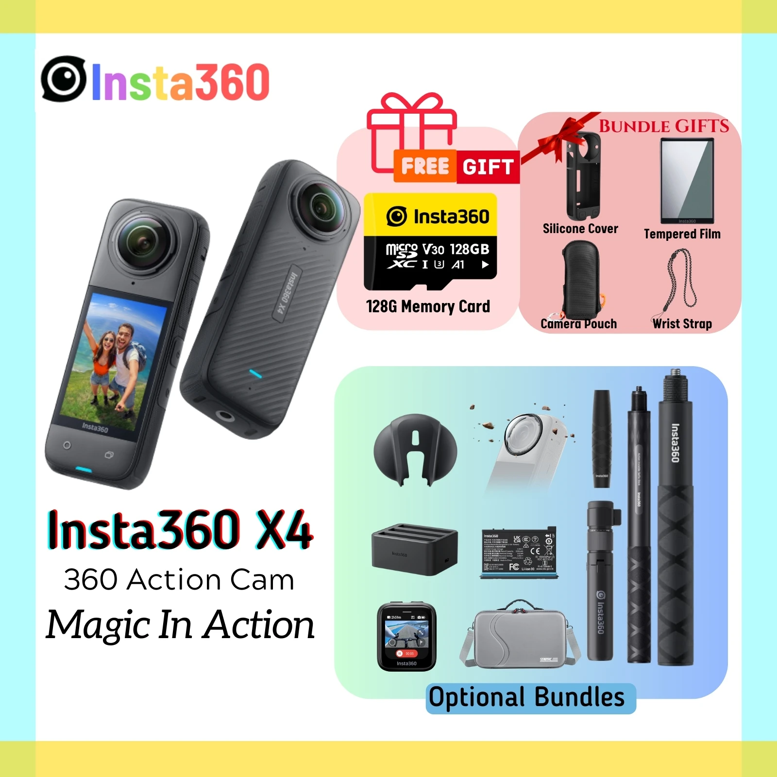 

Insta360 X4 360 Action Camera 8K 72MP Magic In Action Active HDR 2.5 TouchScreen Waterproof AI Powered Insta 360 X4 Original Cam