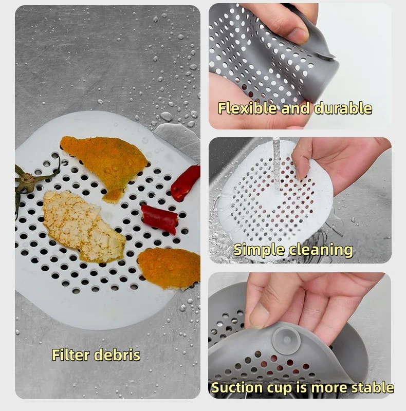 1/10PCS Bathroom Hair Catcher Kitchen Sink Drain Anti Clogging Filter Bathtub Shower Silicone Pad Floor Drain Square 14cm - view 5