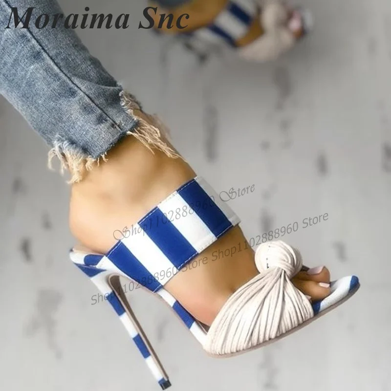 Gemengde Kleur Streep Strik Knoop Decor Sandalen Cover Hak Dunne Hoge Hak Vrouwen Schoenen Rug Rits Open Teen 2023 Zapatos Para Mujere