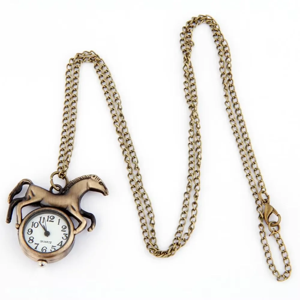 7017Chinese zodiac horse retro pocket watch wholesale creative men and women style trumpet flip table