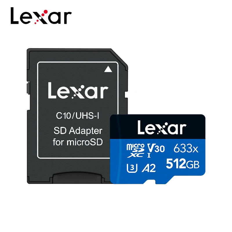 Lexar 633X 플래시 메모리 카드, 고속 U3 A2 C10 마이크로 SD 카드, 32GB 64GB 128GB 256GB 512GB TF 카드, 어댑터 포함, 100 MB/s