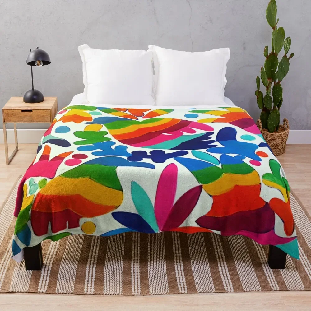 Mexican Otomi Colors Throw Blanket Thermals For Travel Bed Fashionable Soft Plush Plaid Blankets