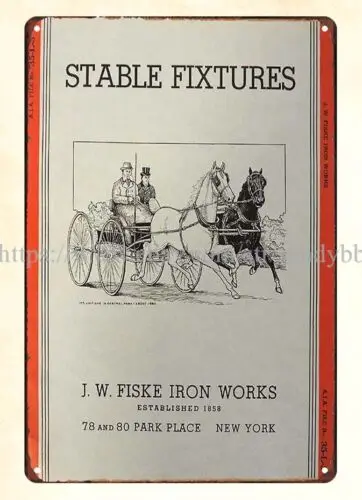 J.W. Fiske Stable Fixtures catalog Cover metal tin sign man cave metal  wall art sign