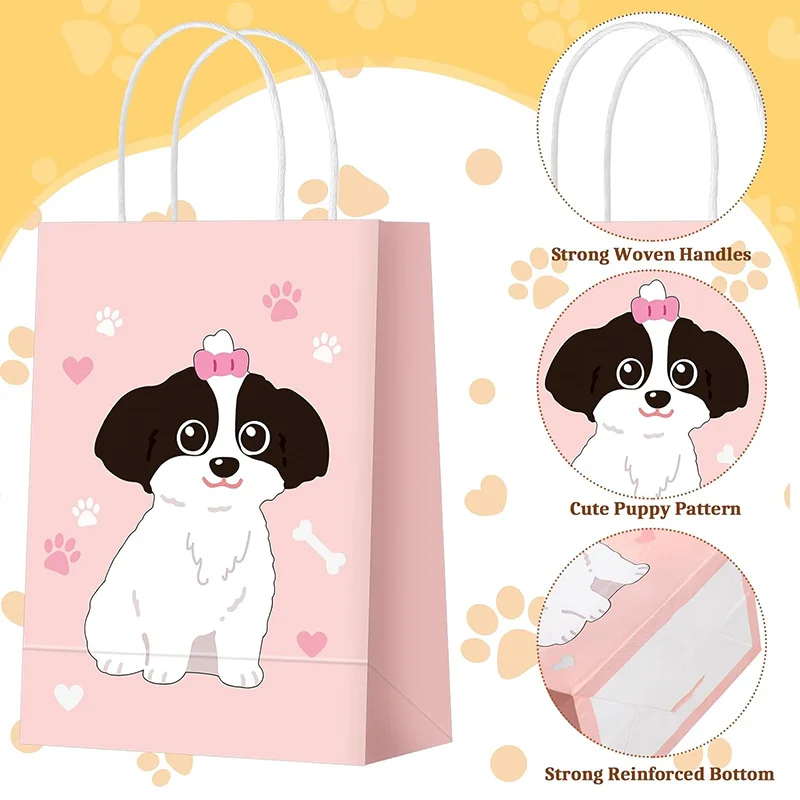 6/12/24 Pcs Cute Puppy Paper Bag with Handle Dog Birthday Party Candy Treat Bag Kid Birthday Party Favor Goodie Bag Pet Adoption