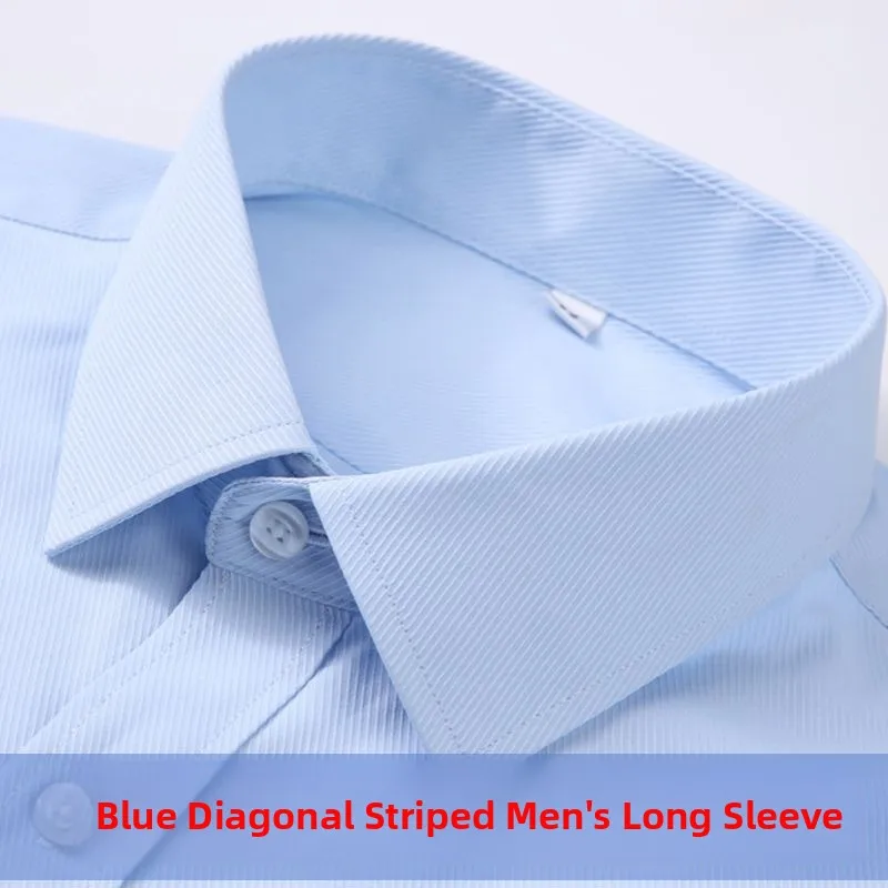 

Blue Diagonal Stripe Long Sve irt for Men Spring Autumn New Sle Busin Formal Rough Texture ort Sve Bank Work U...