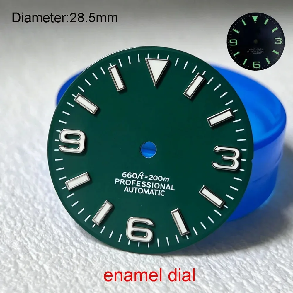 Hot selling 28.5mm NH35 dial S logo 3-6-9 enamel dial green luminous fit NH35 automatic mechanical watchmods modification parts