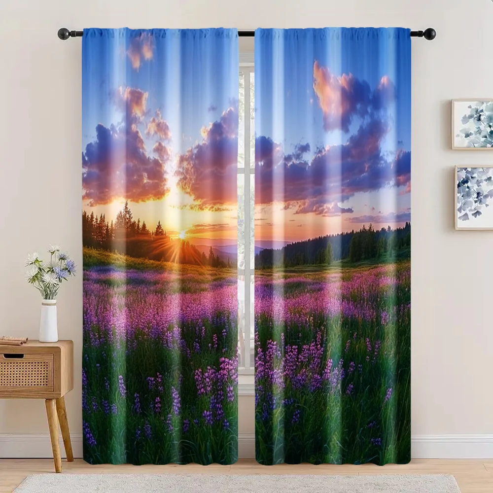 2pc,  Party Curtain Country sunrise field meadow Versatile Durable Polyester,Without Electricity Wall Decor Use for College