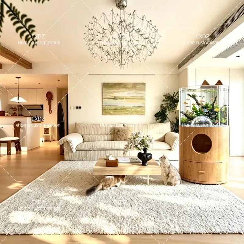 Cat Nest Fish Tank with Space Capsule Viewing and Landscaping Integrated Hot Bending Cylindrical Aquarium Sea View Villa