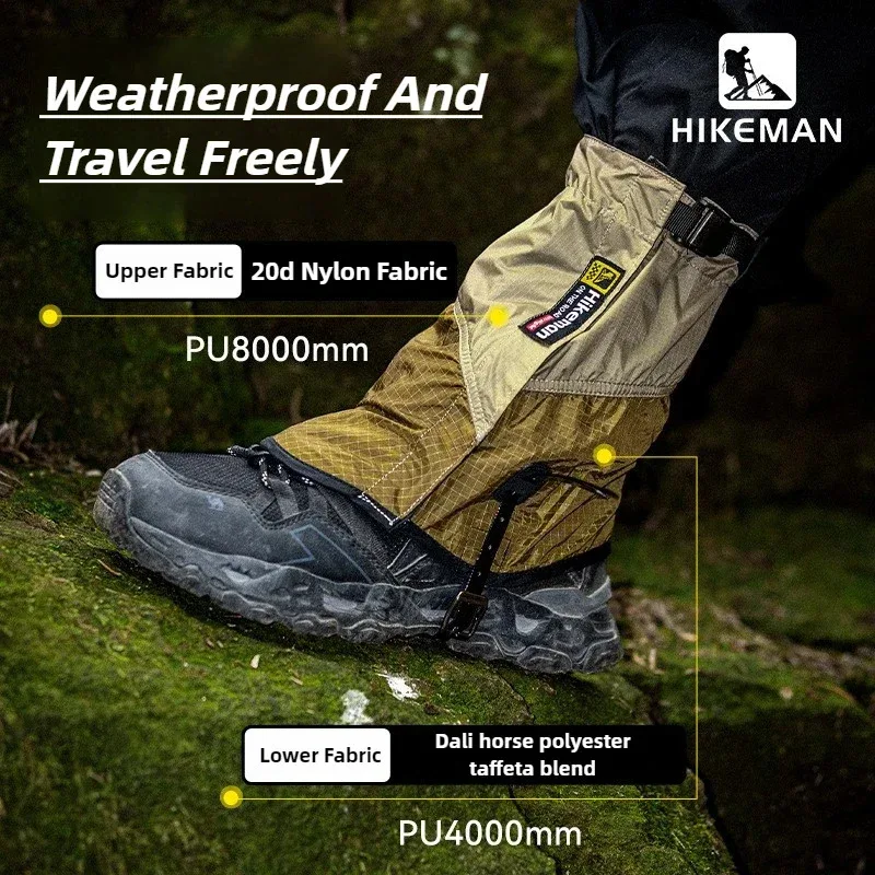 HIKEMAN 20D + UHMWPE Polainas para senderismo al aire libre Cubiertas grandes para piernas a prueba de viento para acampar Esquí Montañismo y senderismo en el desierto