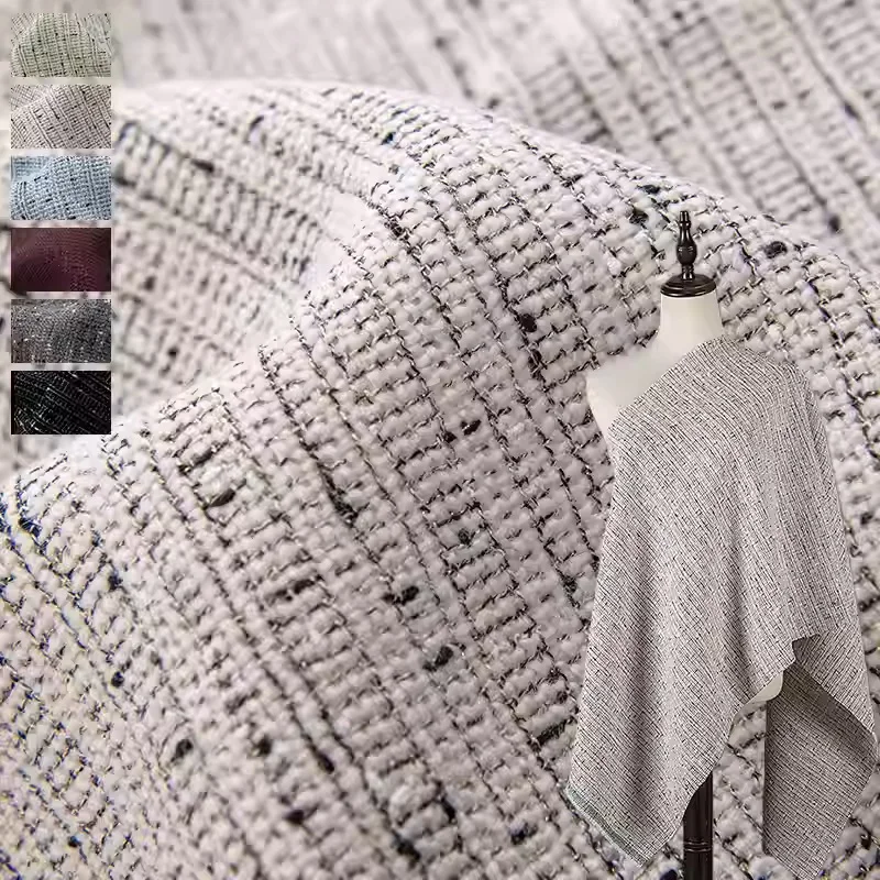 

Светло-розовый цвет в полоску, окрашенная в пряжу плетеная твидовая ткань для женщин, осенняя куртка, платье, костюм, пальто, ткань «сделай сам», швейный материал